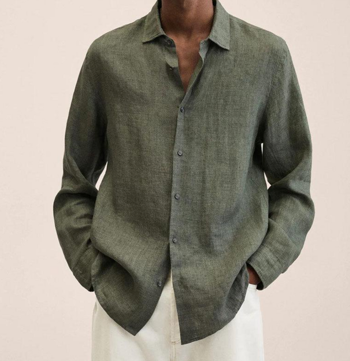 Comfortable men's long sleeve summer shirt. Classic collar, button-down, lightweight and breathable for hot weather style.