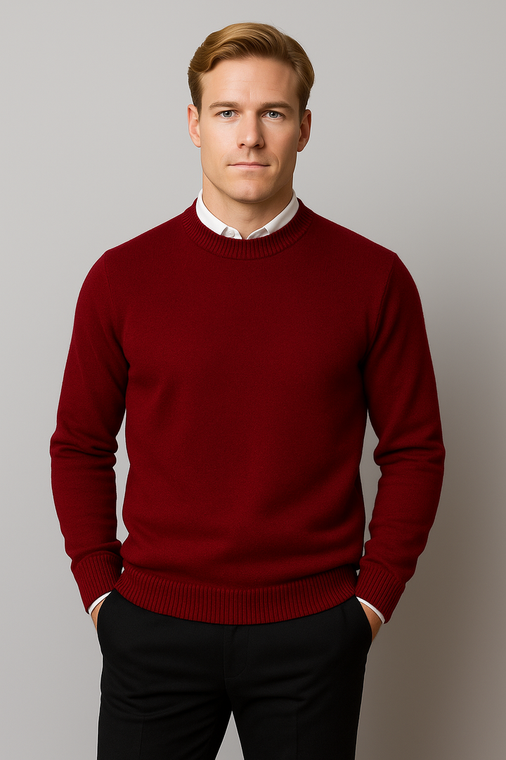 Men's versatile crew neck knitwear sweater, ideal for layering or wearing solo in fall and winter.