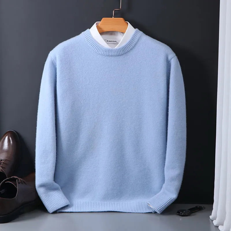Men's long sleeve crew neck sweater, a stylish and comfortable knitwear piece for cool weather.