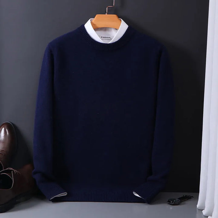 Essential men's classic crew neck sweater, a cozy knit pullover. Perfect comfortable fall apparel & winter fashion staple.