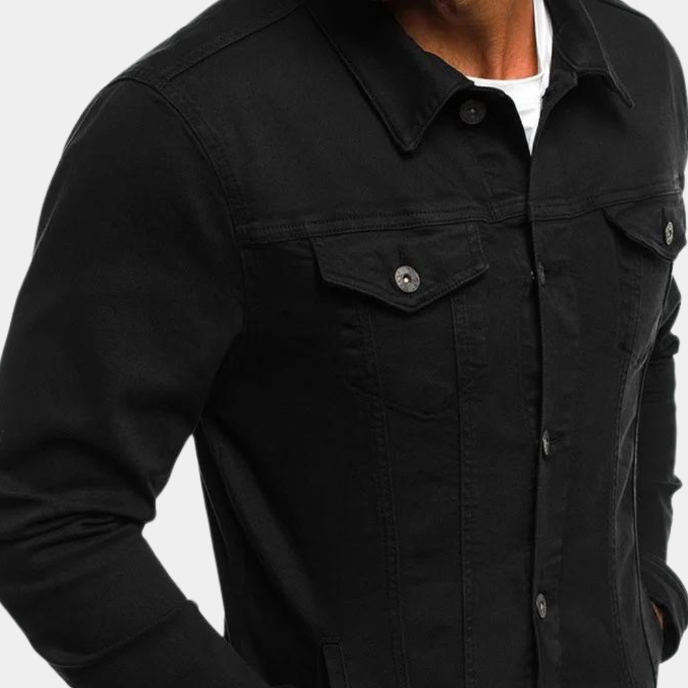Classic men's denim jacket, perfect for casual wear, timeless style, and versatile everyday outerwear.