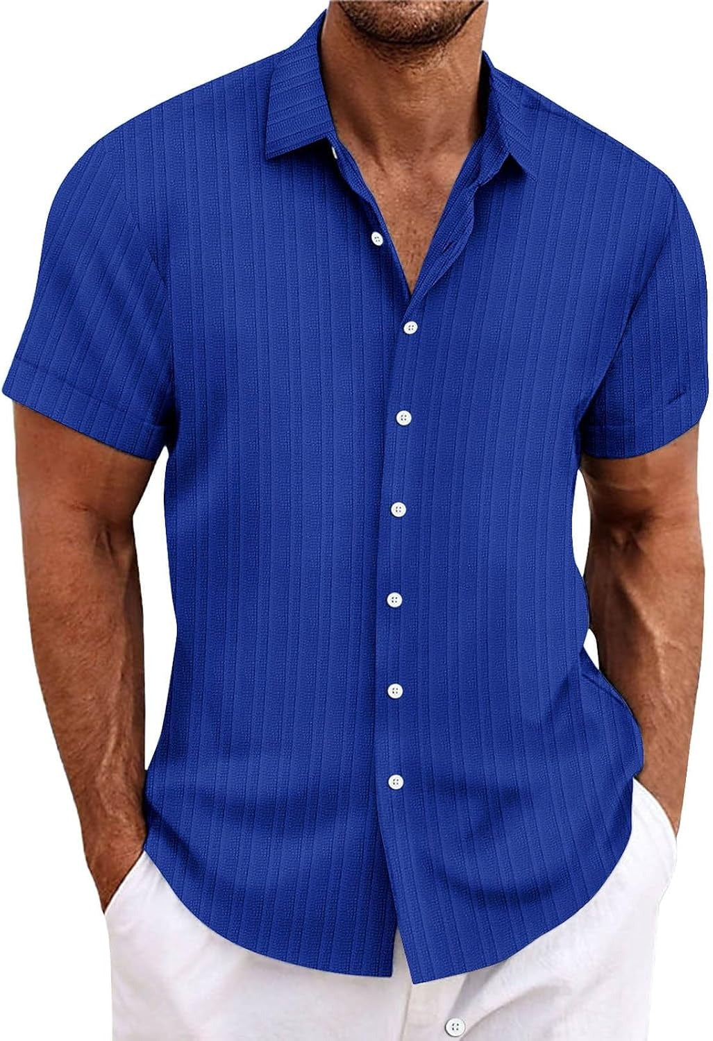 Front view: Men's classic fit polo shirt, collared neck, button placket. Essential short sleeve for casual fashion.