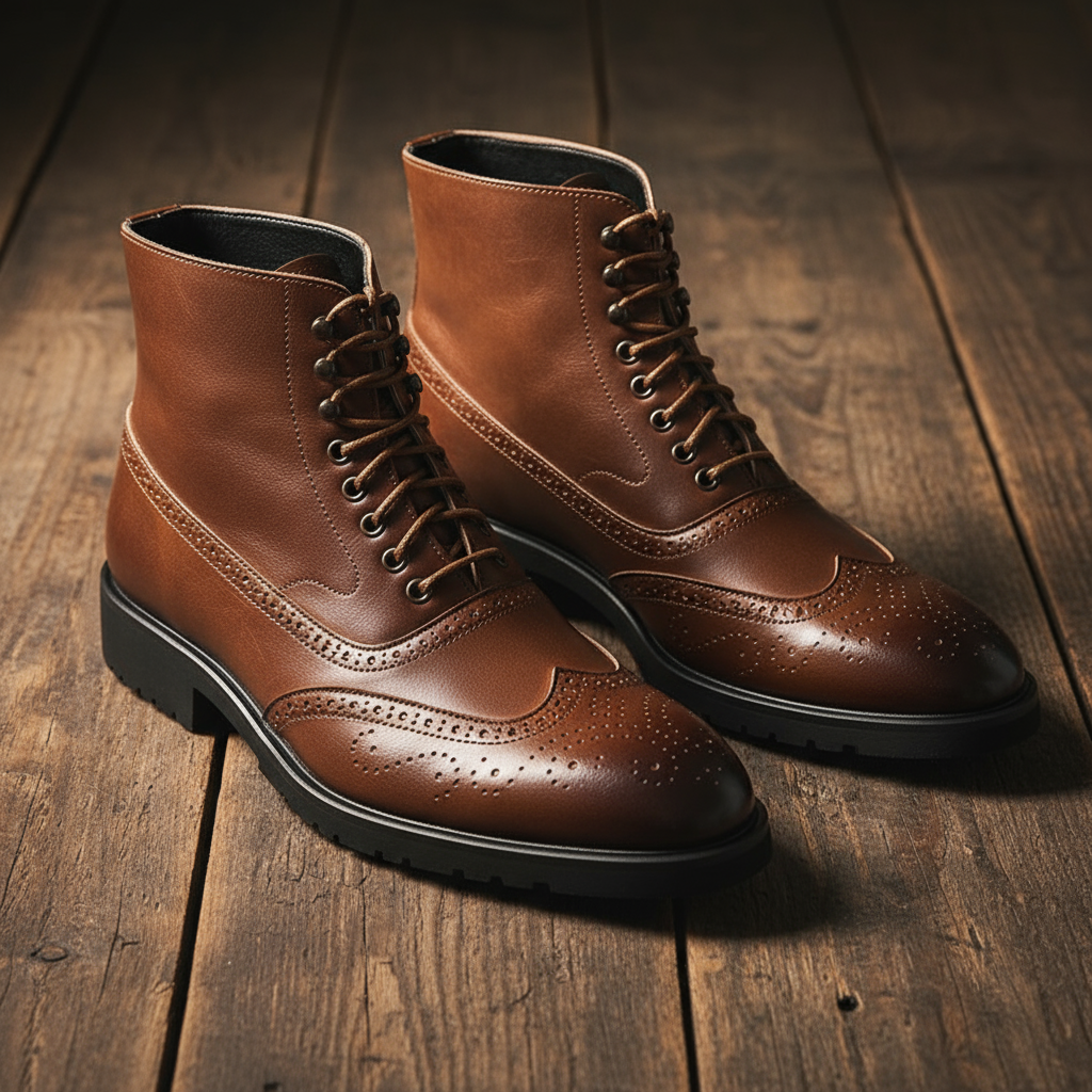 Stylish men's brogue ankle boots made from premium full-grain leather, perfect for classic footwear.