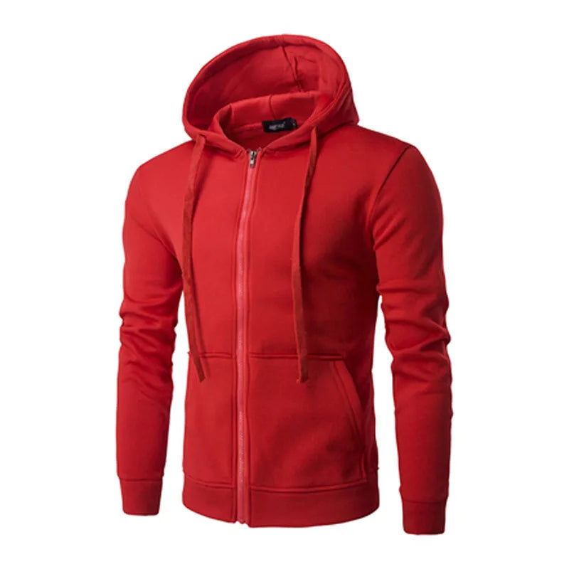 Model wearing a men's full zip urban hoodie, demonstrating its comfortable, casual fit.