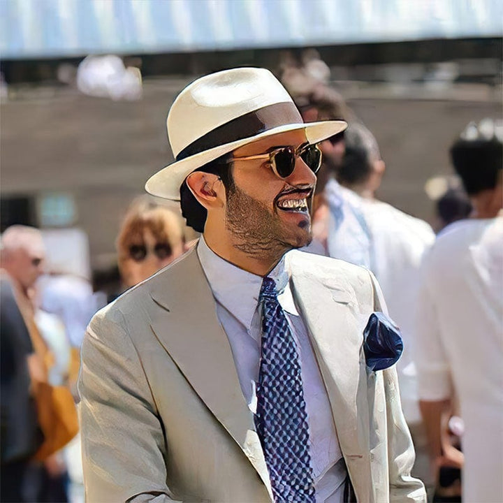 Elegant men's Panama hat, ideal for travel, beach, and outdoor sun protection in summer.