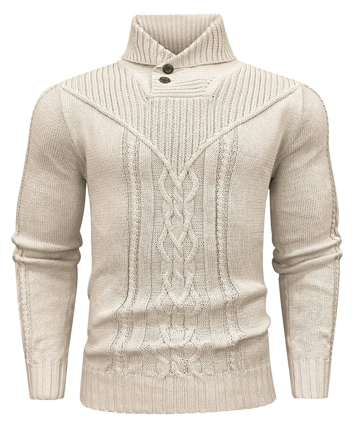 Folded classic knit pullover sweater for men, ready for retail display, long sleeve polyester
