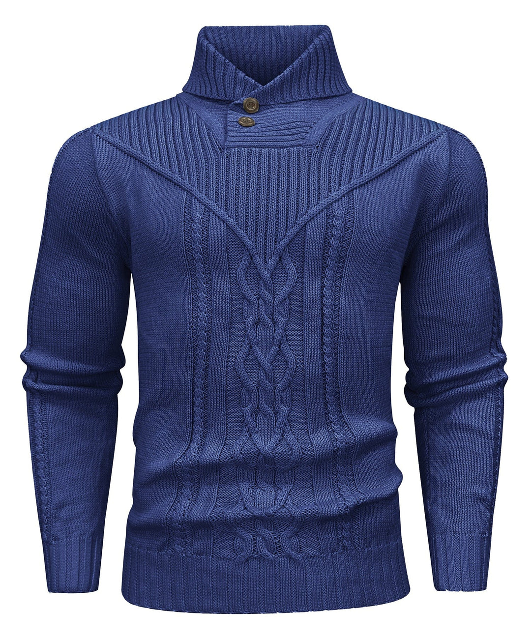 Back view of a men's classic knit pullover sweater, showcasing its fit and casual style