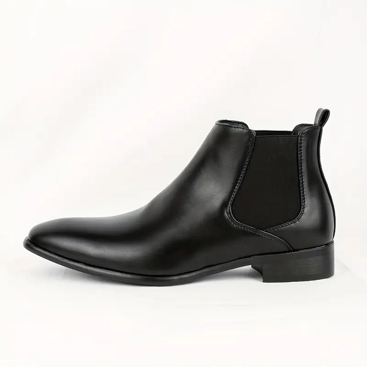 Men's Classic Leather Chelsea Boots, pointed toe, black, side view