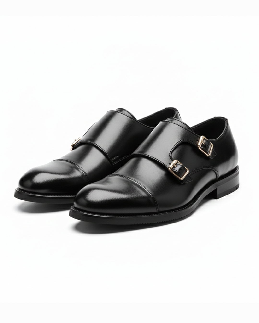 Men's classic leather double monk strap shoes, sophisticated brown cap toe dress shoes perfect for formal wear