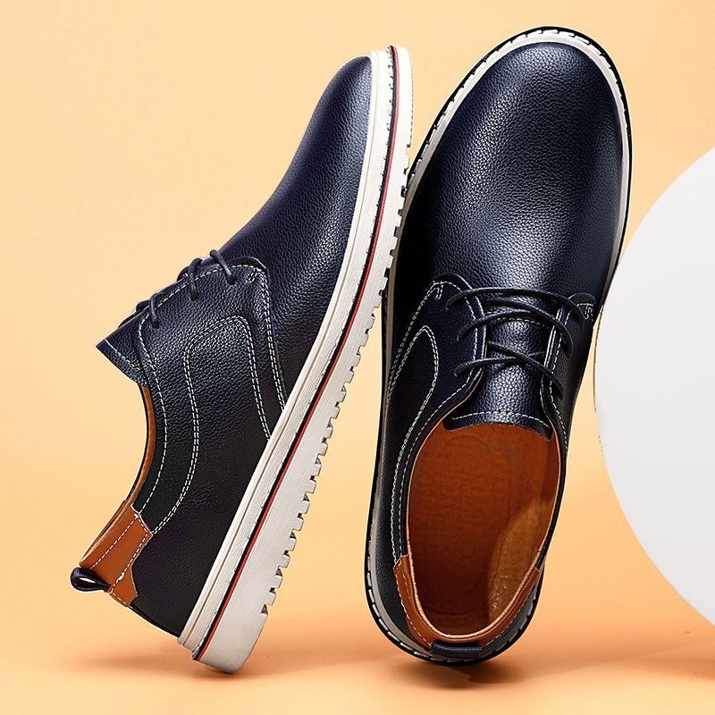 Collection of men's leather footwear: black, brown, and tan classic dress shoes for various styles