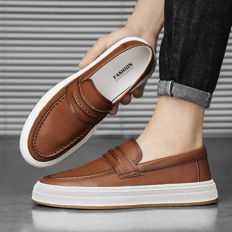 Men's smart casual leather loafers, penny strap and distinctive chunky sole