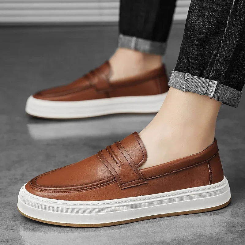 Men's premium leather penny loafers with a contemporary chunky sole design