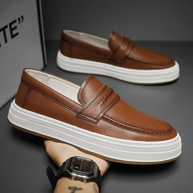 Brand new men's leather penny loafers with a contemporary chunky sole