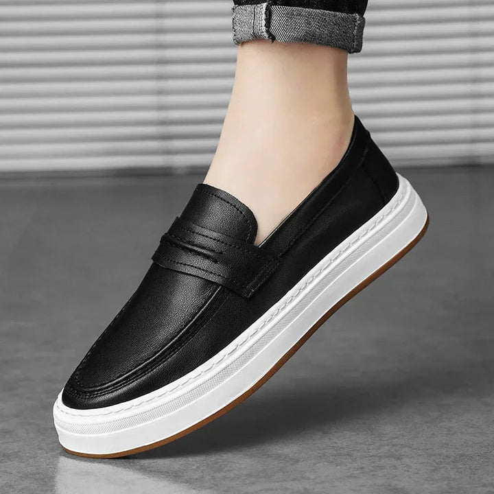 Comfortable men's dress shoes: leather penny loafers with a chunky sole