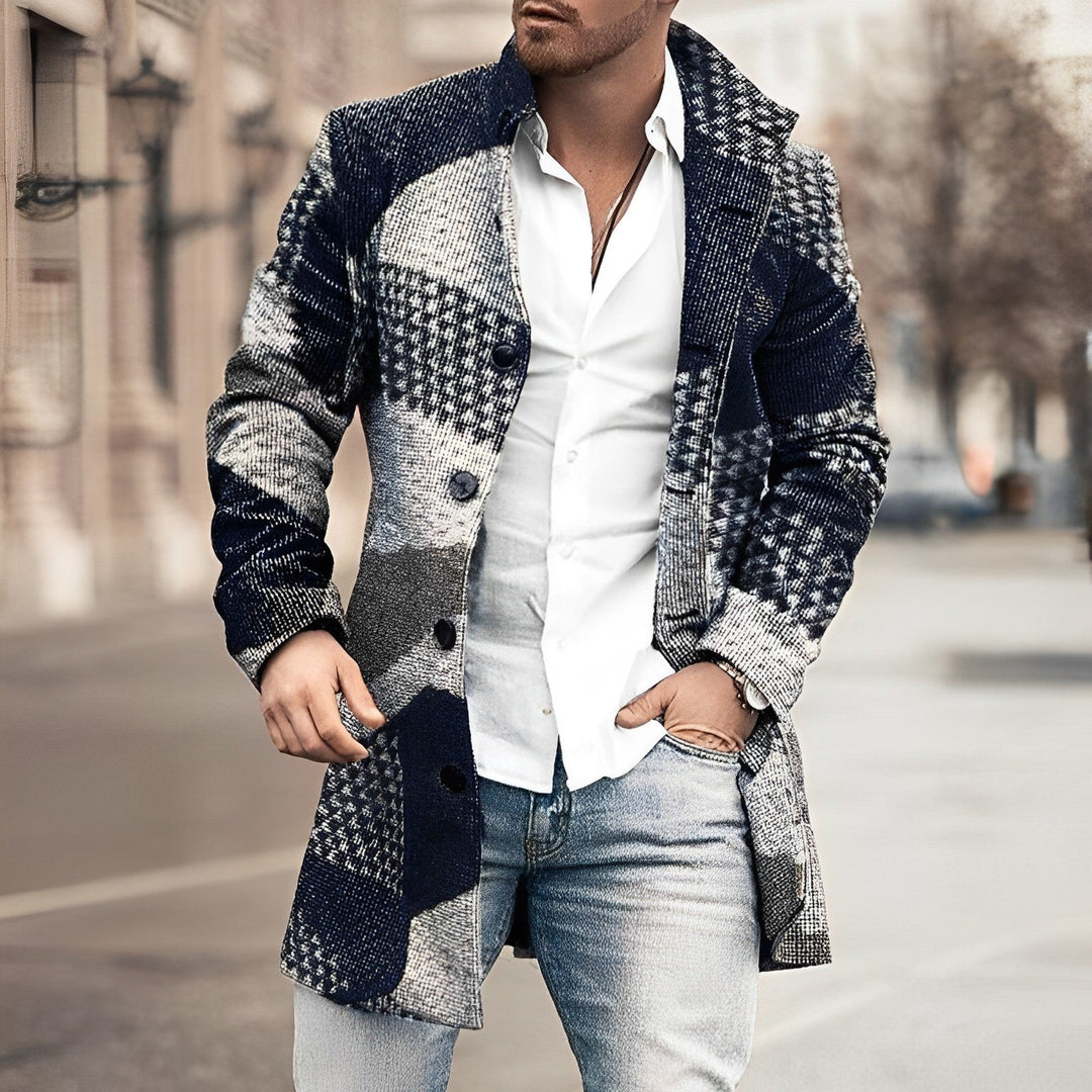 Classic men's tailored long button-up coat, brown, ideal for winter fashion