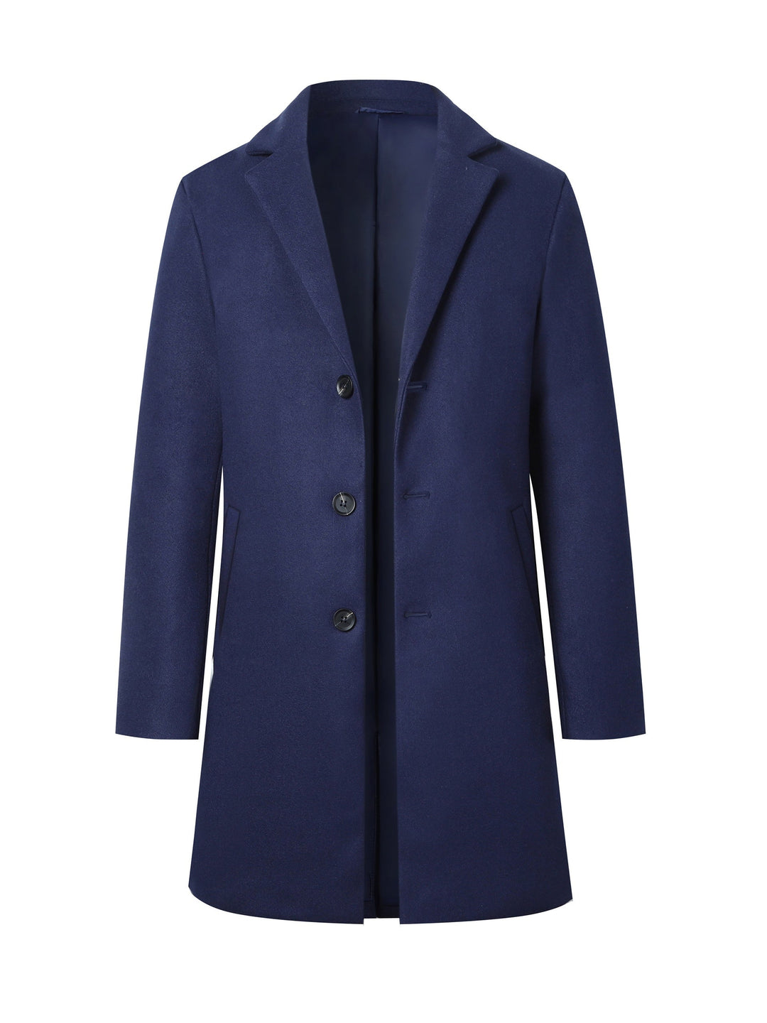 Men's classic long overcoat with stylish notch lapel, perfect formal & business casual winter outerwear.
