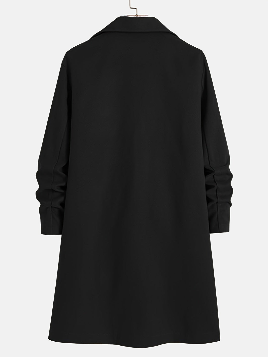 Luxurious men's tailored long overcoat with lapel. Single-breasted design for stylish winter fashion.