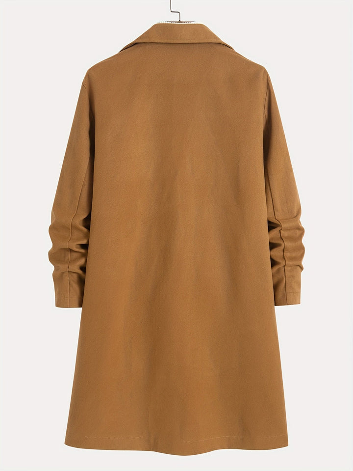 Stylish men's long overcoat with a single-breasted lapel. Versatile for modern business or casual winter wear.