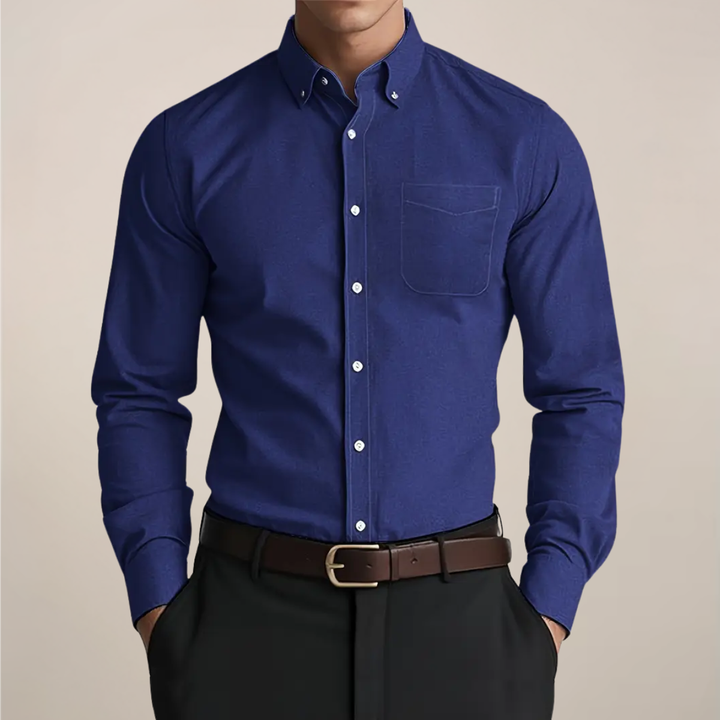 Versatile men's classic long sleeve button-up shirt, ideal for workwear, smart casual, or a relaxed everyday look. All-season mens shirt.