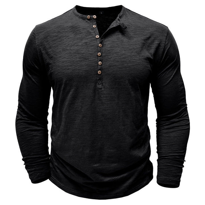 Men's long-sleeve henley shirt in a vibrant blue, a great addition for casual and versatile wardrobes