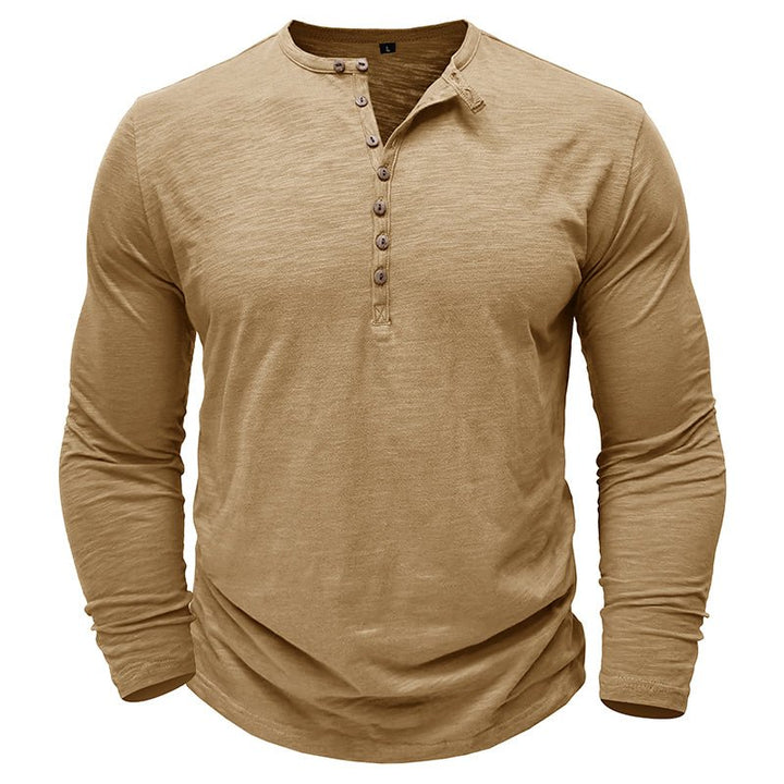 Classic men's black long-sleeve henley shirt, a versatile and essential button-up for everyday wear
