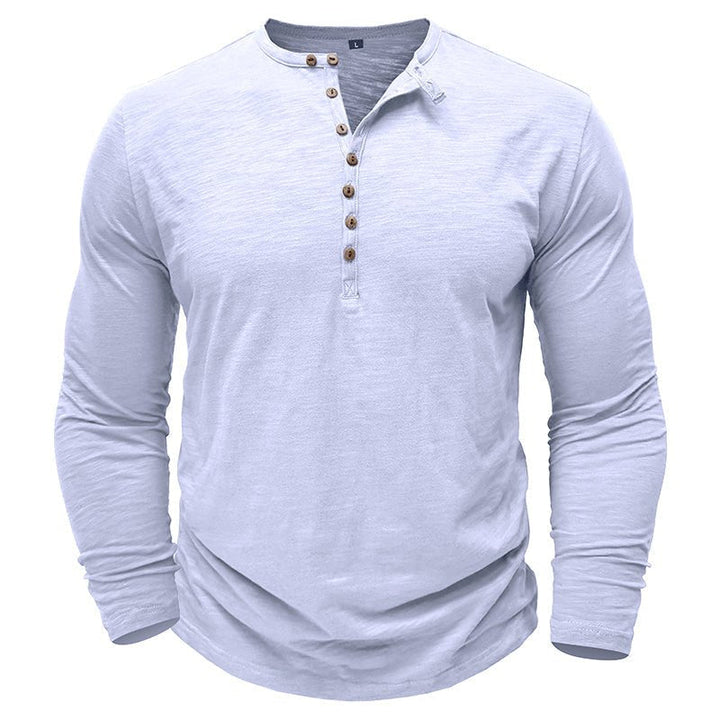 Textured long-sleeve henley shirt for men, providing a comfortable and stylish casual wear option