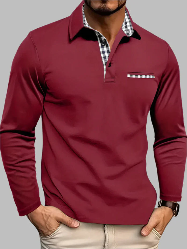 Breathable long-sleeve men's summer polo. Classic collared shirt in soft cotton blend, perfect for casual wear.
