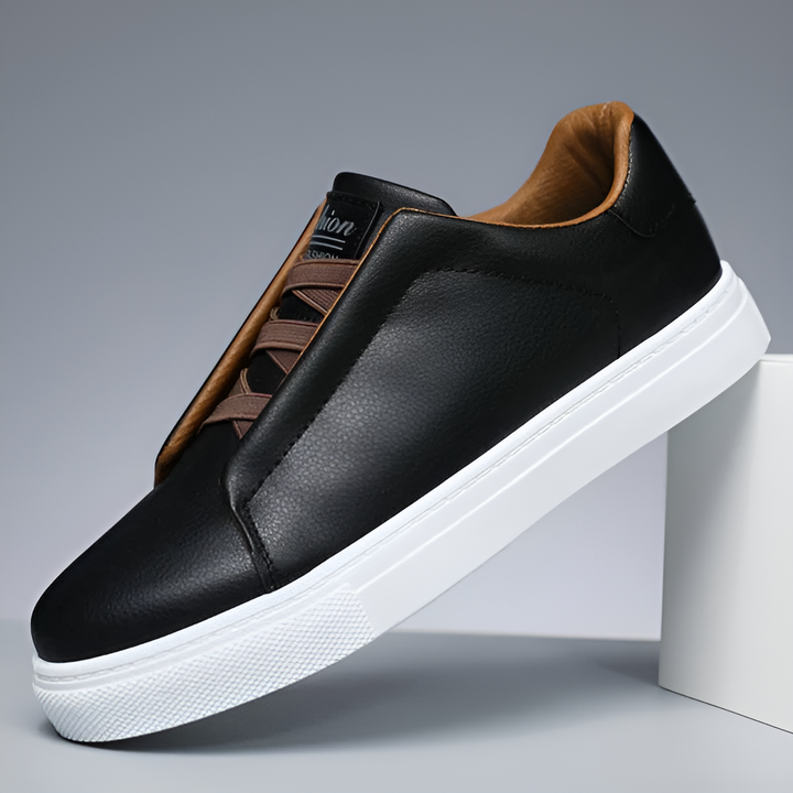 White men's classic everyday comfort sneakers. Stylish low-top casual footwear for versatile men's fashion.