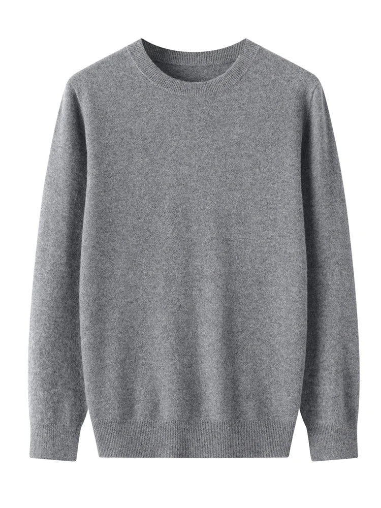 Relaxed fit men's merino wool crew neck sweater, perfect for layering during chilly winter months.