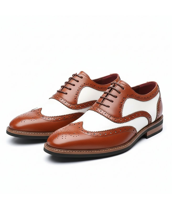 Men's classic patent leather two-tone wingtip brogue dress shoes for formal occasions