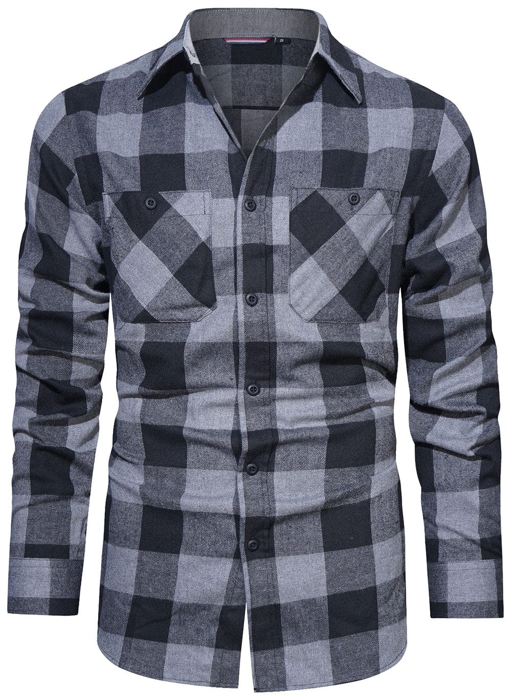 Stylish men's flannel top, blue and green plaid design, great for layering in fall/winter