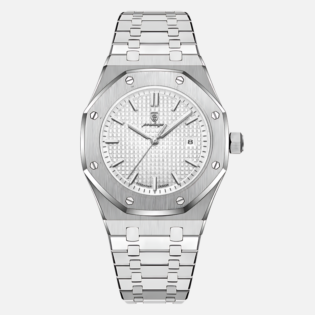 Elegant men's dress watch, a timeless quartz timepiece with clear Roman numerals & polished finish for any occasion.