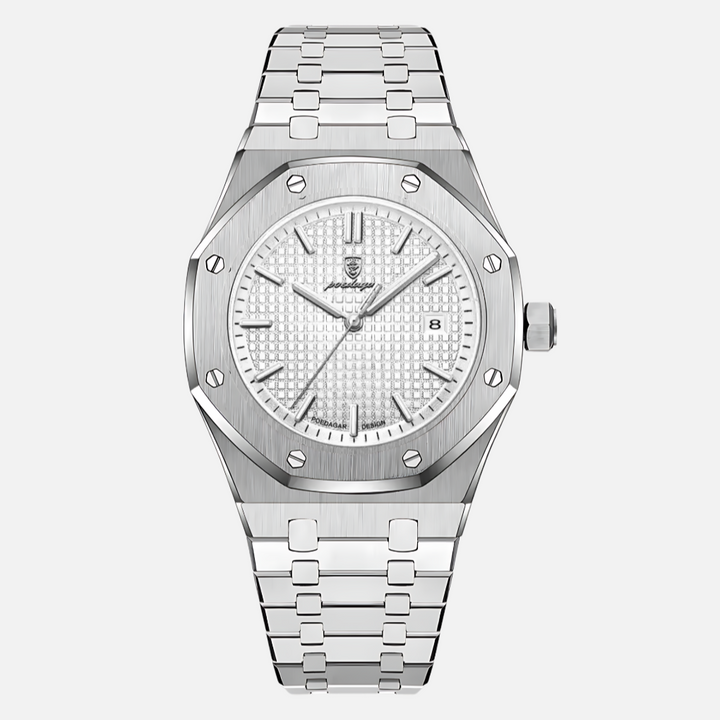 Elegant men's dress watch, a timeless quartz timepiece with clear Roman numerals & polished finish for any occasion.