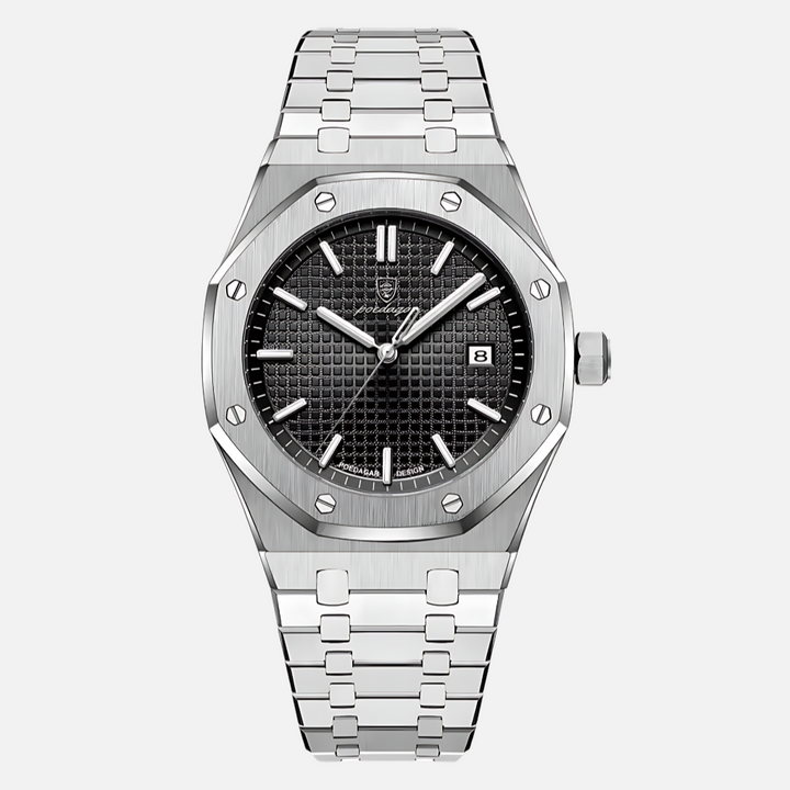 Stylish men's accessory: a classic Roman numeral quartz watch with a sleek design, suitable for fashion-forward men.