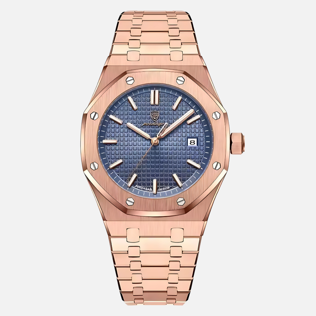 A sophisticated men's quartz watch, showcasing a classic Roman numeral dial and a refined, elegant aesthetic.