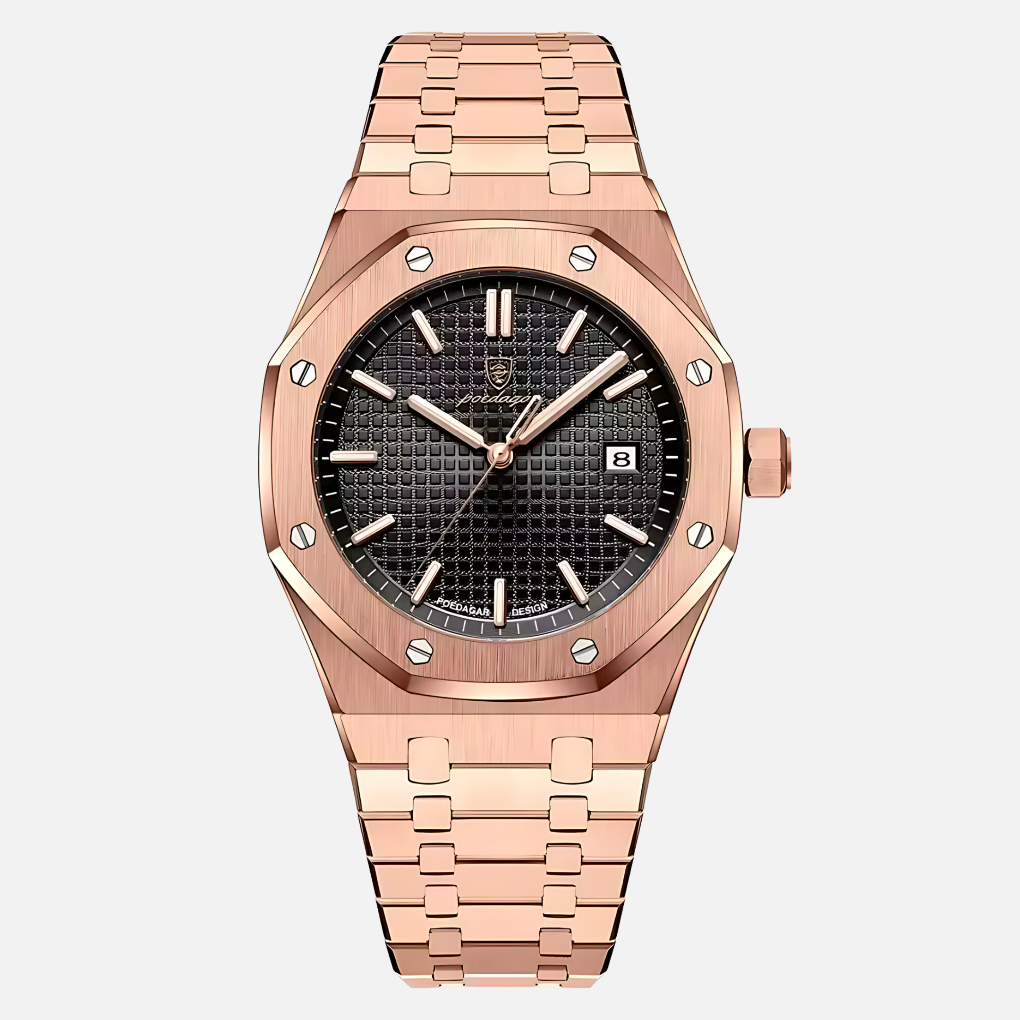 Men's timeless fashion watch: water-resistant quartz movement, elegant Roman numerals, and a versatile design.