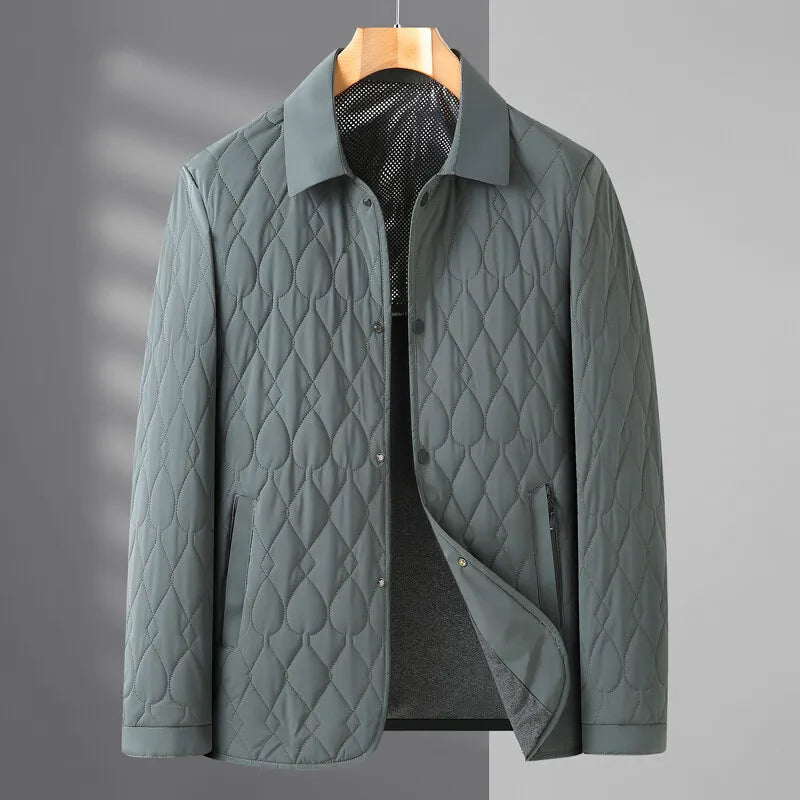 Stylish men's button-down quilted jacket, ideal for fall fashion and versatile smart casual wear.