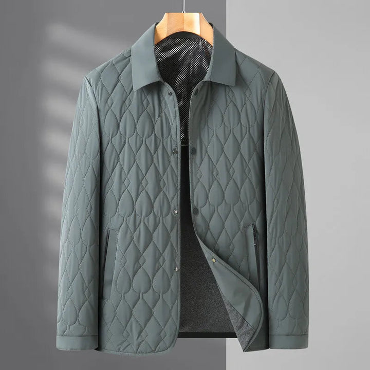Stylish men's button-down quilted jacket, ideal for fall fashion and versatile smart casual wear.