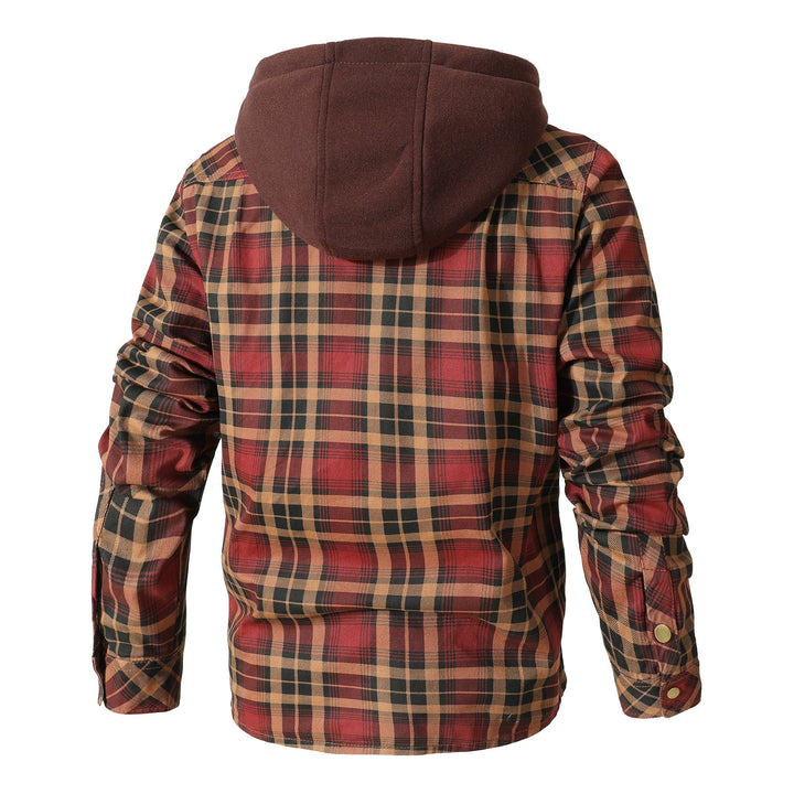 Men's versatile flannel jacket with a hood, ideal as a casual jacket or layer for cooler temperatures.