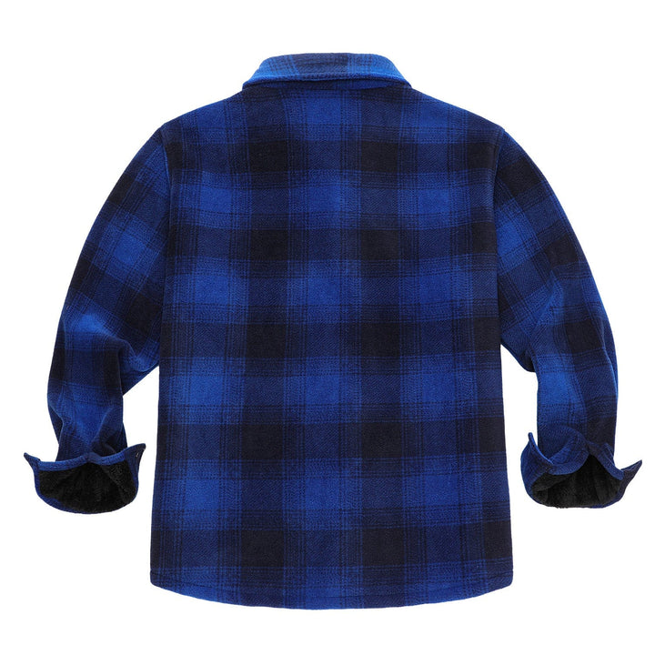 Full shot of a men's classic plaid shirt jacket, combining style with ultimate comfort and warmth.