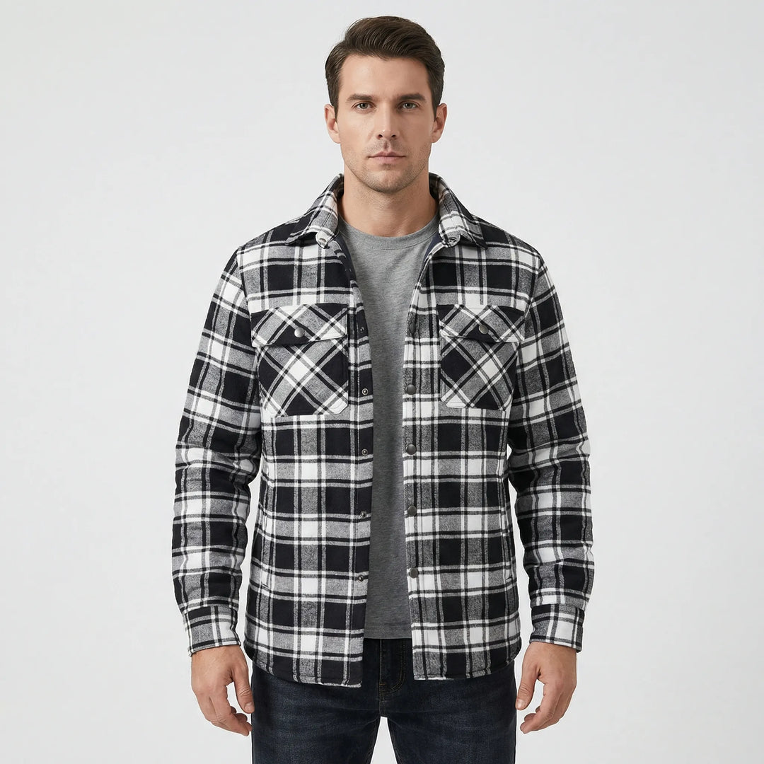 Men's stylish & warm classic plaid lumberjack jacket, perfect for casual wear and cooler seasons.