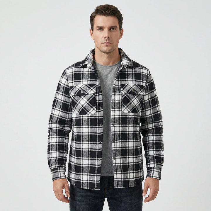 Men's stylish & warm classic plaid lumberjack jacket, perfect for casual wear and cooler seasons.