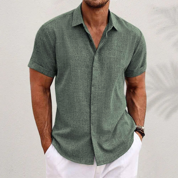 Men's classic relaxed fit button shirt in crisp white, perfect for casual summer wear & spring fashion.