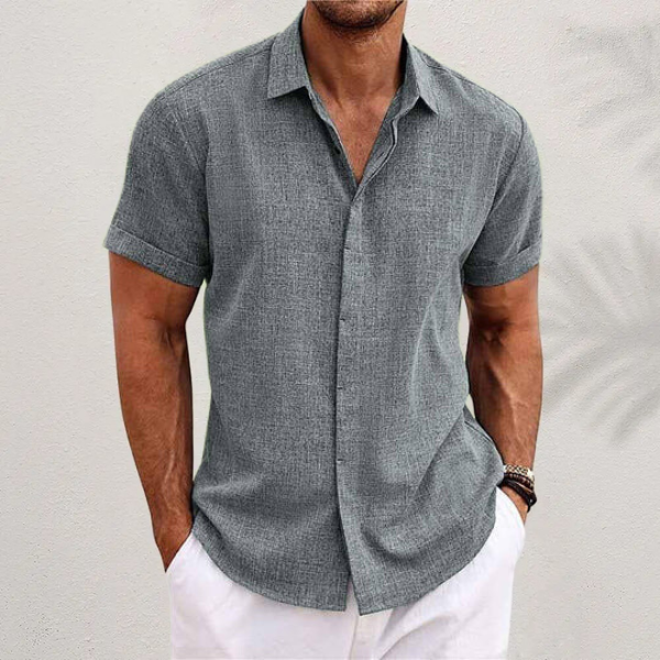 Versatile men's button shirt, relaxed fit, short sleeve. Great for spring fashion & casual summer outfits.