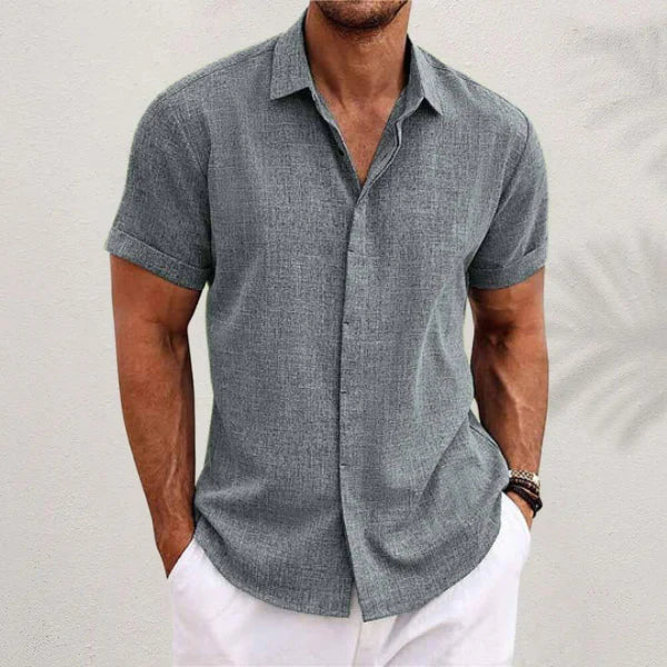 Men's casual collared short-sleeve shirt, slim-fit for modern summer style.