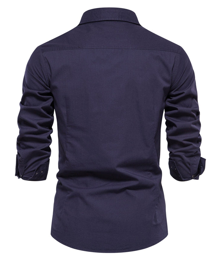 Men's fashion: a premium cotton blend casual shirt in a relaxed fit, paired with jeans.