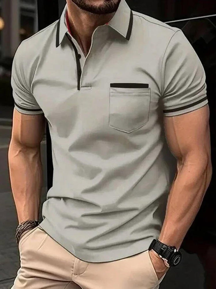 Stylish men's short sleeve polo shirt with chest pocket. Comfortable & versatile for summer, spring, and work.