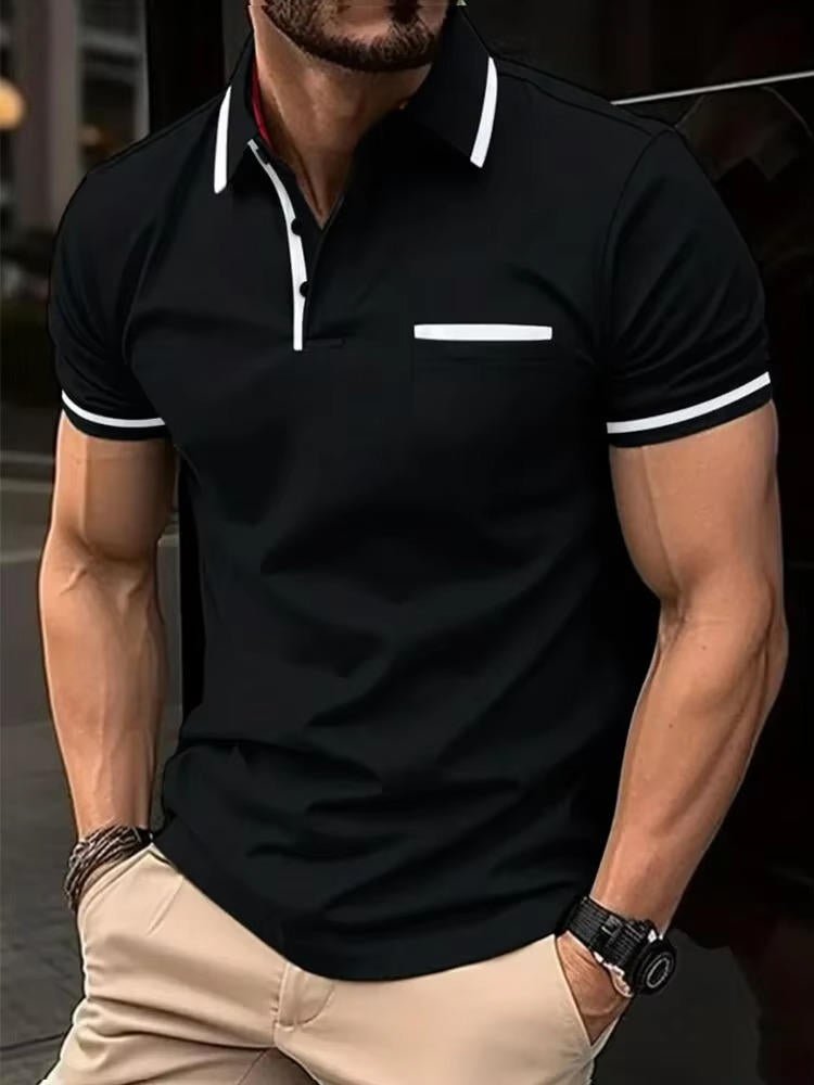 Professional men's short sleeve polo shirt for work, featuring a chest pocket. Comfortable & classic office top.