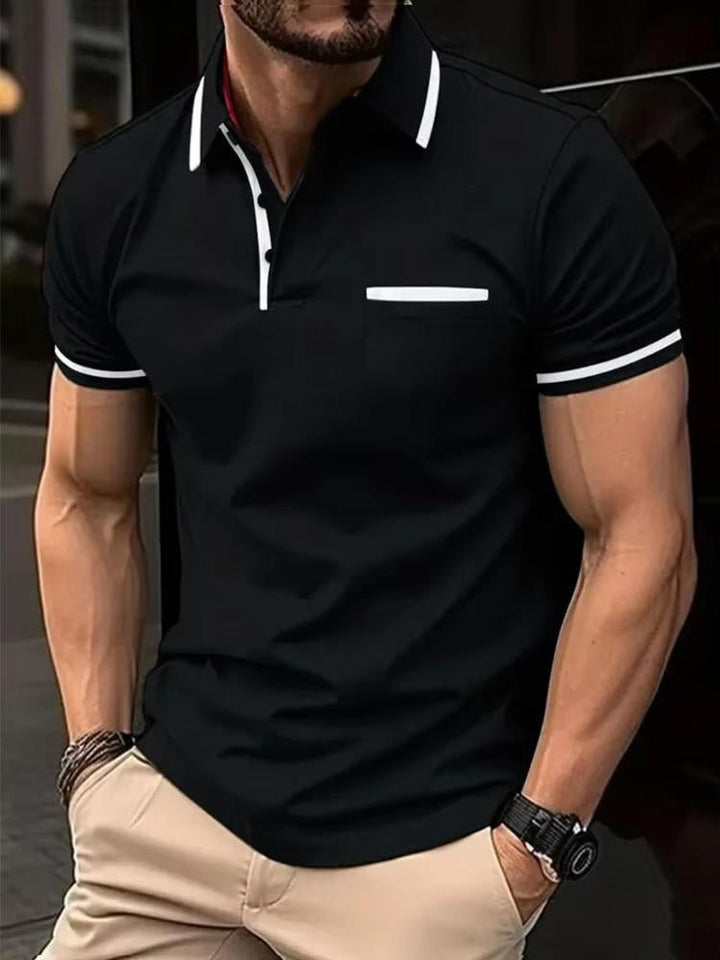 Professional men's short sleeve polo shirt for work, featuring a chest pocket. Comfortable & classic office top.