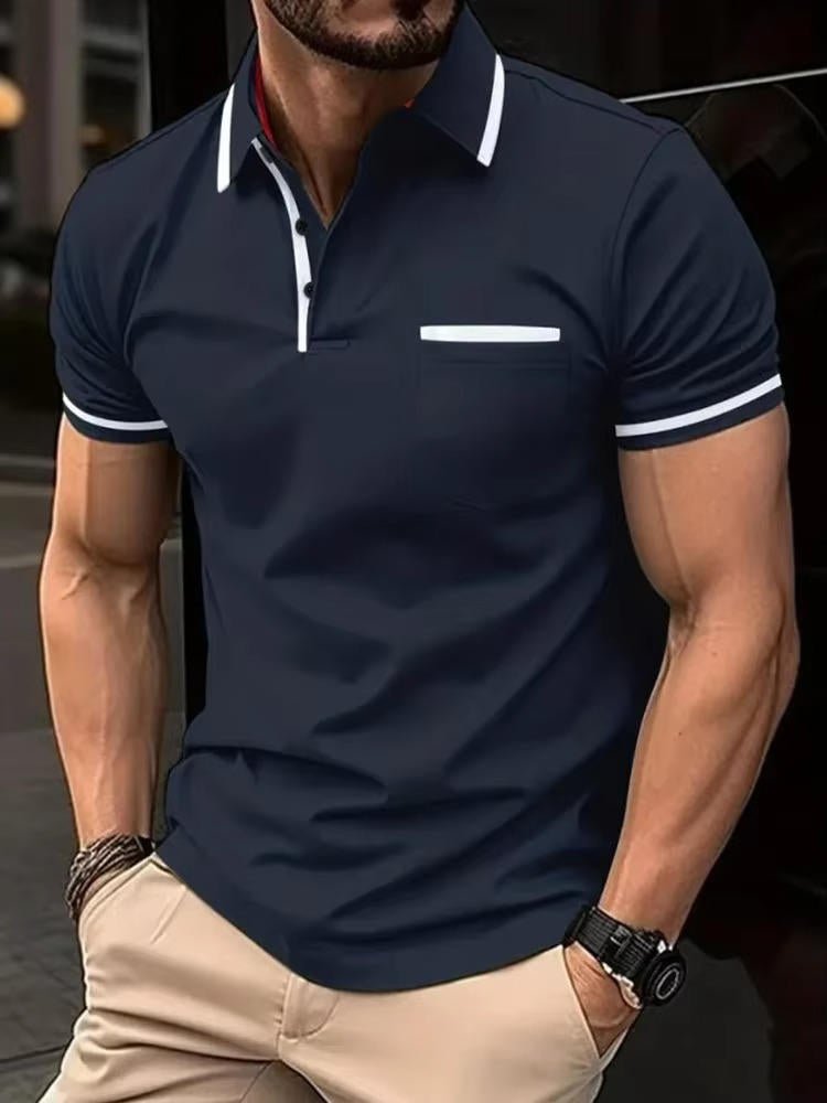 Men's classic short sleeve polo shirt featuring a functional chest pocket. Ideal comfortable and versatile daily top.